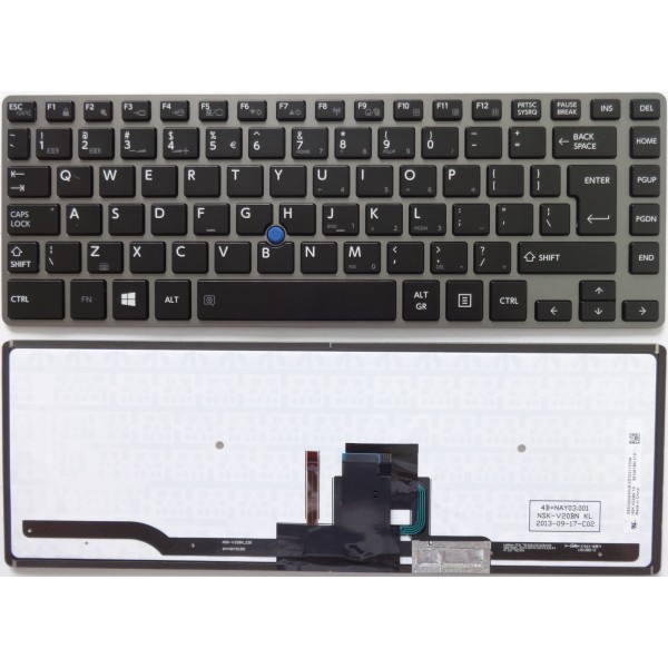 Клавиатура за Toshiba Z40 GRAY FRAME BLACK Backlit With Point stick Win8 Голям ентър