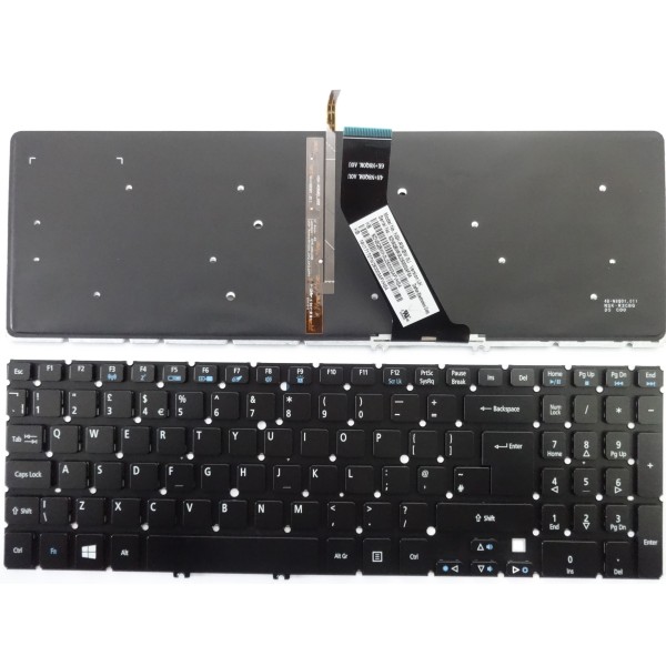 Клавиатура за Acer Aspire V5-531 V5-551 V5-571 M3-581 M5-581 Черна с Подсветка без рамка Win8 Голям ентър UK