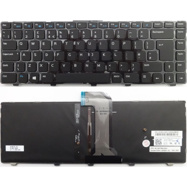 Клавиатура за Dell Inspiron 14 3421 14R 5421 Vostro 2421 Гланцова черна рамка с подсветка Голям ентър UK