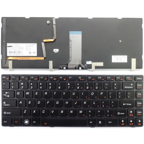Клавиатура за Lenovo Y480 Черна със сива рамка с подсветка