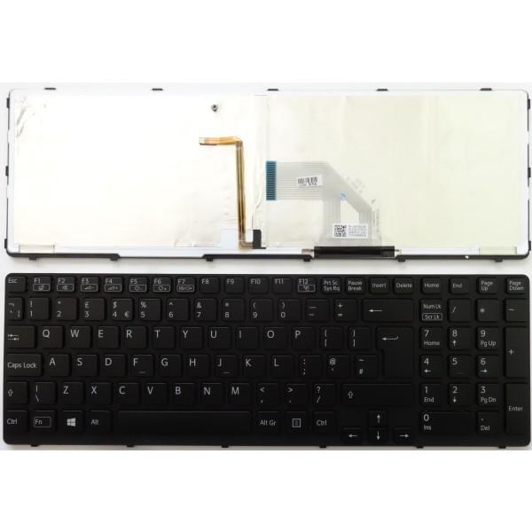 Клавиатура за Sony SVE15 Черна с рамка с Подсветка Win8 Голям Ентър UK
