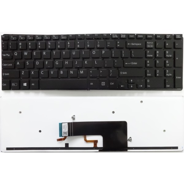 Клавиатура за Sony SVF152 SVF153 SVF154 FIT15E SVF15E Черна без рамка с подсветка Win8 ентър един ред US