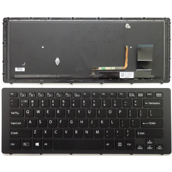 Клавиатура за Sony SVF15N Черна с черна рамка с Подсветка за Win8 