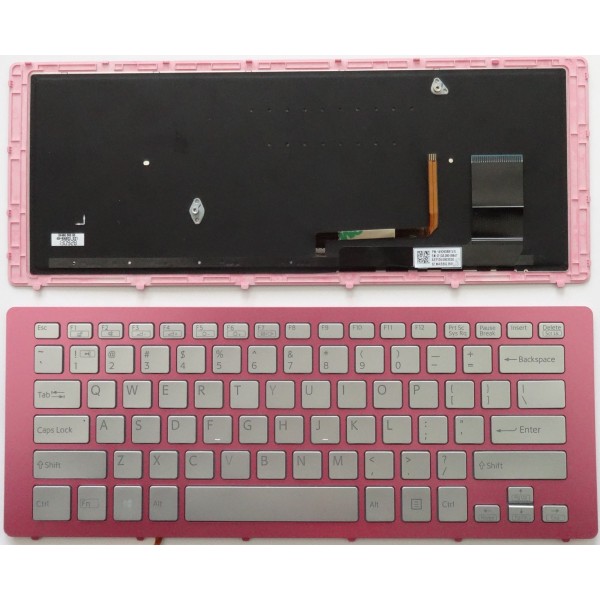 Клавиатура за Sony SVF15N сива с розова рамка с Подсветка за Win8 