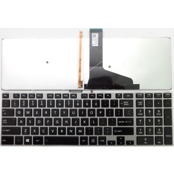 Клавиатура за Toshiba M50D-A S50 S50-A S50D S50D-A S50T S50T-A S55 L50 L50-A Черна със сива рамка с подсветка за Win8