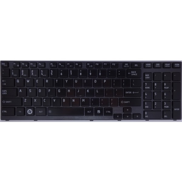 Клавиатура за Toshiba Satellite P750 P750D P755 P755D P770 P770D Qosmio X770 X775 Черна със сива гланцова рамка
